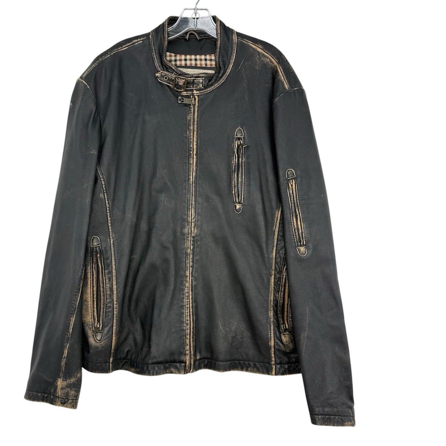 Top Gun Leather Jacket Mens Xxl Distressed Moto Aviator Vintage Aviation